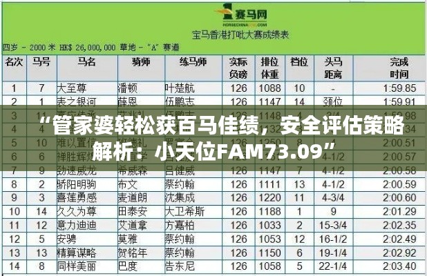 “管家婆轻松获百马佳绩,安全评估策略解析:小天位FAM73.09”